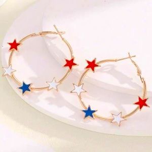 Red, White, and Blue Star Hoop Earrings